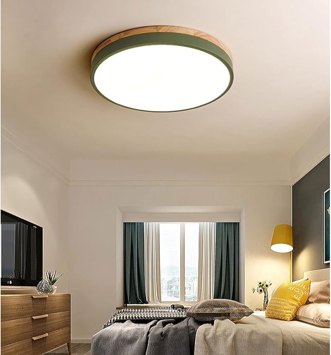 CSSYKV Nordic Wood LED-plafondlamp Slanke Slaapkamer Verzonken Plafondlamp Smeedijzeren Persoonlijkheid Ronde Macaron-lampen Driekleurig Licht Energiebesparend Eenvoudig Te Installeren CSSYKV photo 2