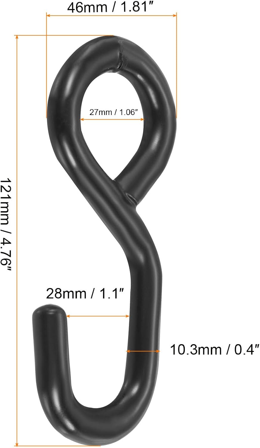 MECCANIXITY Ratchet Strap S Hook 10.3mm Load 3306 Lbs for 1.2" Tie Down Strap Webbing Car Truck Trailer Black Pack of 4