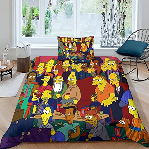 Simpson's Juego De Ropa Funda Conjunto De Edredón Suave Transpirable Simpsons Family 3D Microfibra Hipoalergénica Ultra Suave para Familiar Y Niños Single(135x200cm)
