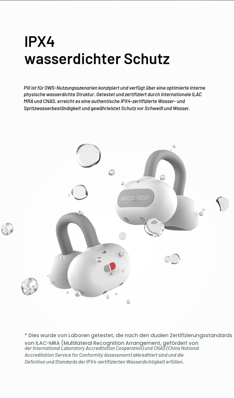Moondrop Pill Open Ear Kopfhörer Bluetooth 6.0 OWS Hängende Kopfhörer IPX4 Open Ear Clip Kabellose Ohrhörer Eingebautes AI ENC MD-0WS-003 (ROT)