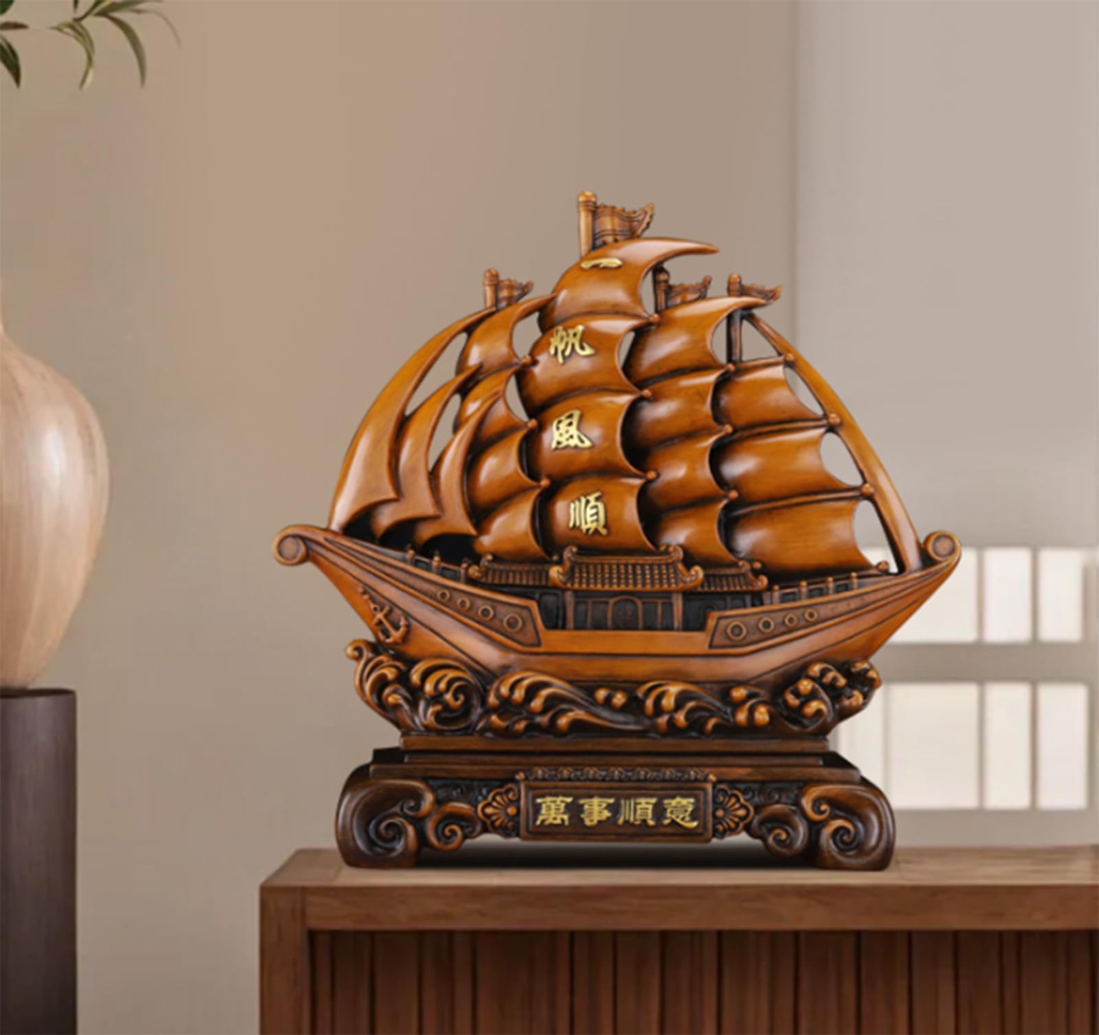 Gran estatua de velero, adorno Feng Shui para el éxito y la fortuna.