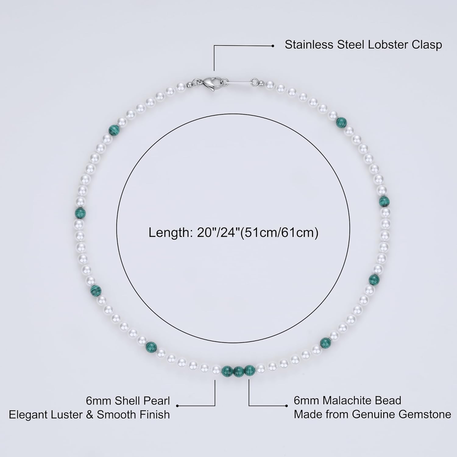 GAVU Malachite Pearl Necklace for Men, Beaded Necklace for Men - Image 3