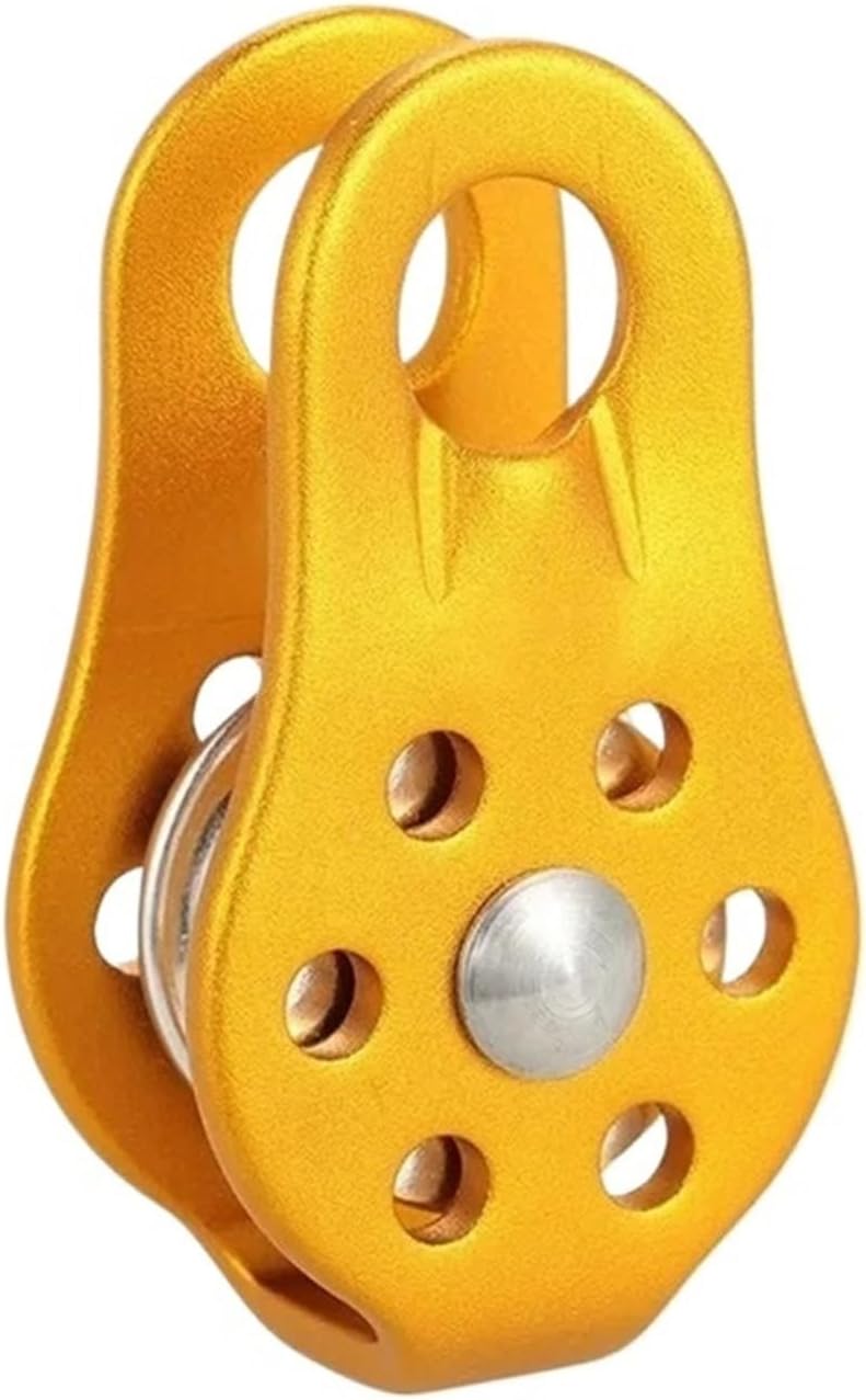 Pulley Wheel, Gym Fitness Pulley Outdoor Rock Climbing Pulley Fixed Sideplate Single Sheave Pulley with Ball Bearing High Altitud Traverse Hauling Gear Pulley Wheel(Gold)