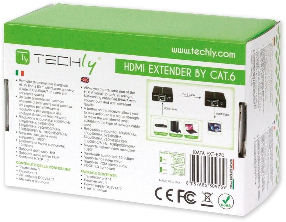 Techly 309739 Extender HDMI™ Full HD 3D su Cavo Cat. 5E/6/6A/7 Fino 60 Metri Nero