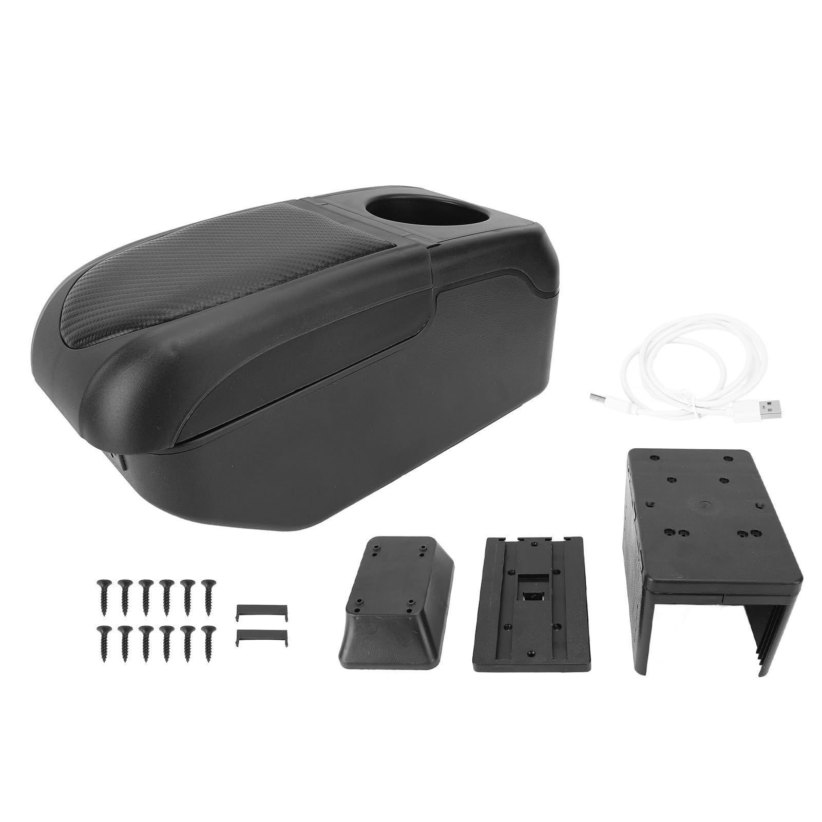 Consola con Reposabrazos Deslizante Ajustable |Organizador Premium de ABS de Doble Capa con 6 Puertos USB (Black)
