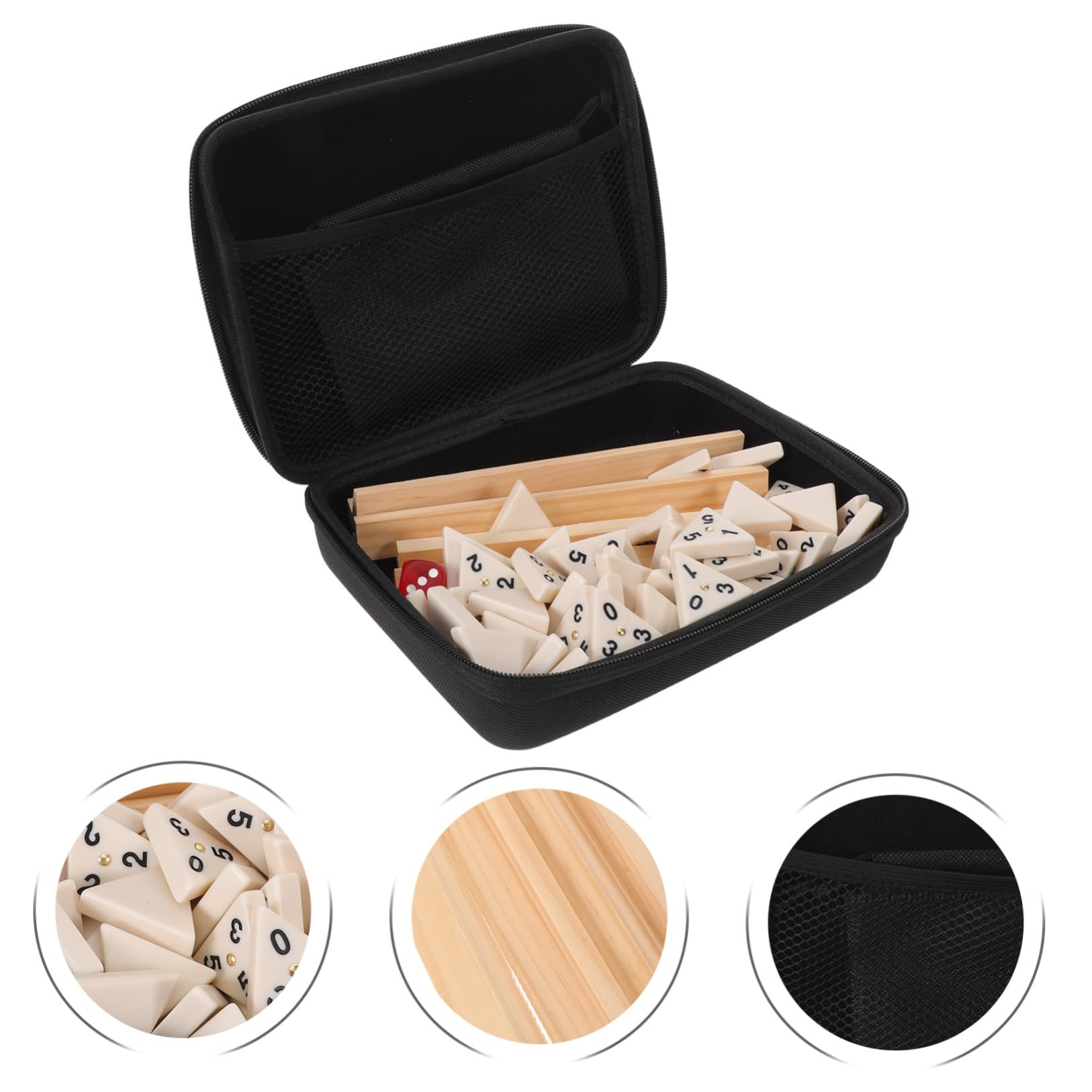 GALPADA Dreieckiges Domino Spielset 1 Satz mit Holzhaltern, Reisetauglich | Trianguläre Spielsteine, Zubehöretui aus Polyester, für Zuhause und Tischrunden, für Kinder und Erwachsene