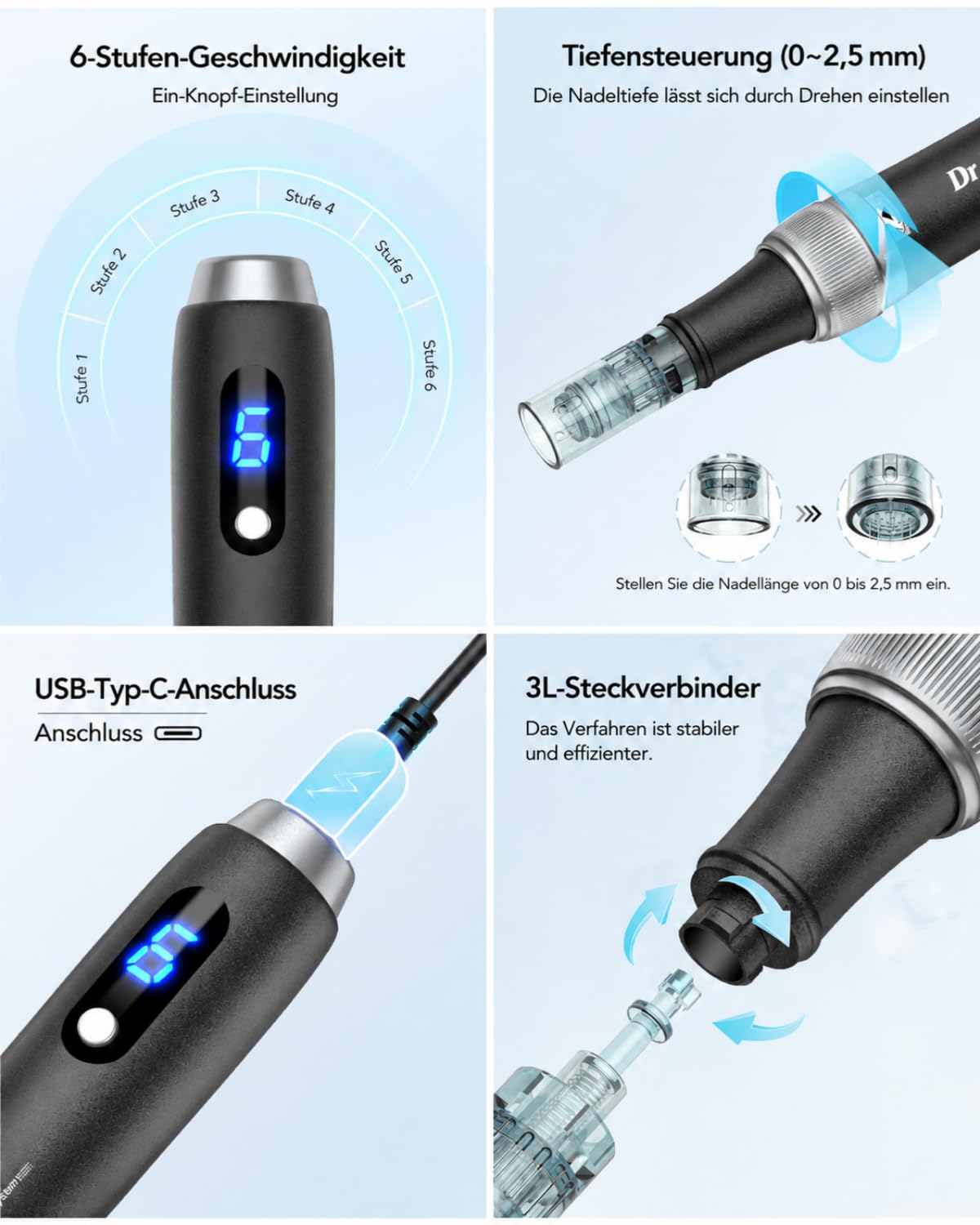 M7S Microneedling Pen Mikronadelstift Professioneller Dermapen mit 22 Ersatzkartuschen Kabelloser Microneedling Pen Einstellbares Microneedling-Gerät für die Hautpflege