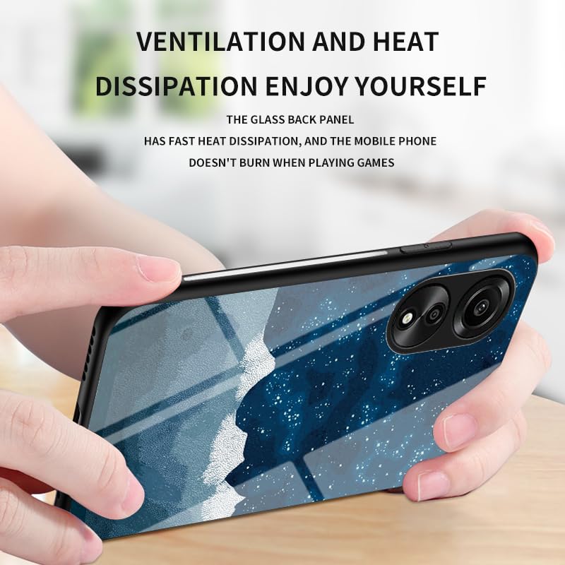 Custodia DEDUX Per Oppo A78 4G - Cover Cielo Stellato In Vetro Temperato + Bordo Morbido TPU, Protezione Antigraffio, Fiori Rosa - 2