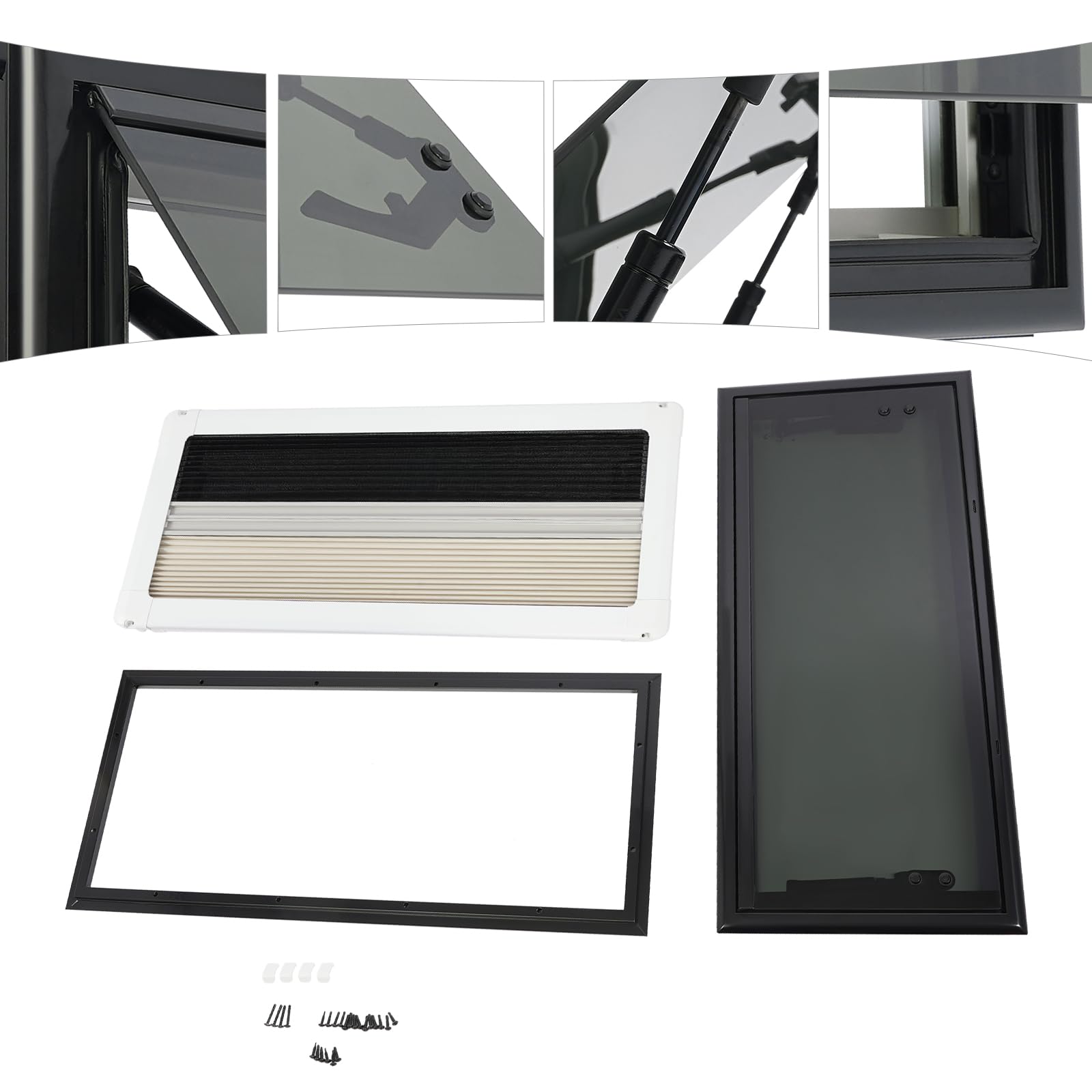 Ventana para autocaravana de 700x300mm, ventana para autocaravana de 85° con persiana enrollable y mosquitera integrada, ventana exterior de empuje para autocaravana, ventana lateral para autocaravana