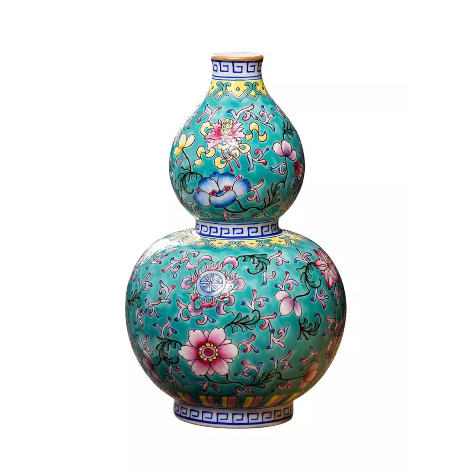 Bzgpmfud One Color Vase Desktop Flower Ceramic Hand Painted Enamel Colored Gourd Chinese Style Living Room Decoration Porcelain Furniture And Ornaments