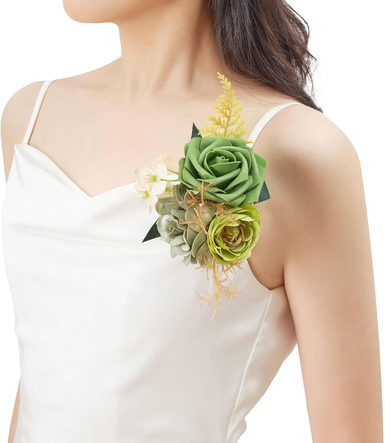 TINGE TIME Artificial Shoulder Corsages Flowers, Set of 2, Mother of The Bride Floral Corsage for Wedding Ceremony Anniversary Formal Dinner Party (Retro Green & Blue)