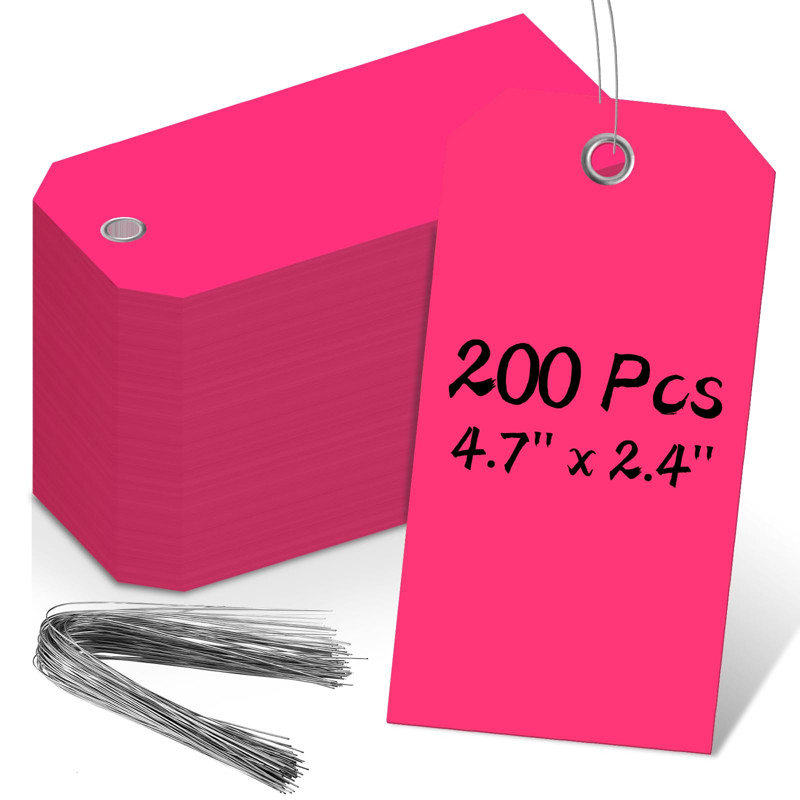 200 PCS 4 3/4" x 2 3/8" Neon Color Shipping Tags with Wire Paper Heavy Duty Hang Tags with Reinforcement Holes Writable Luggage Tag with String