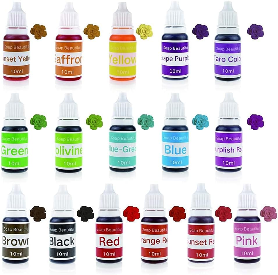 16 Colors Bath Bomb Soap Dye-16 Liquid Colors for Soap Coloring-Gluten Free for Crafting/DIY Slime-Clay-Bath Bomb-Bath Salt-Soap