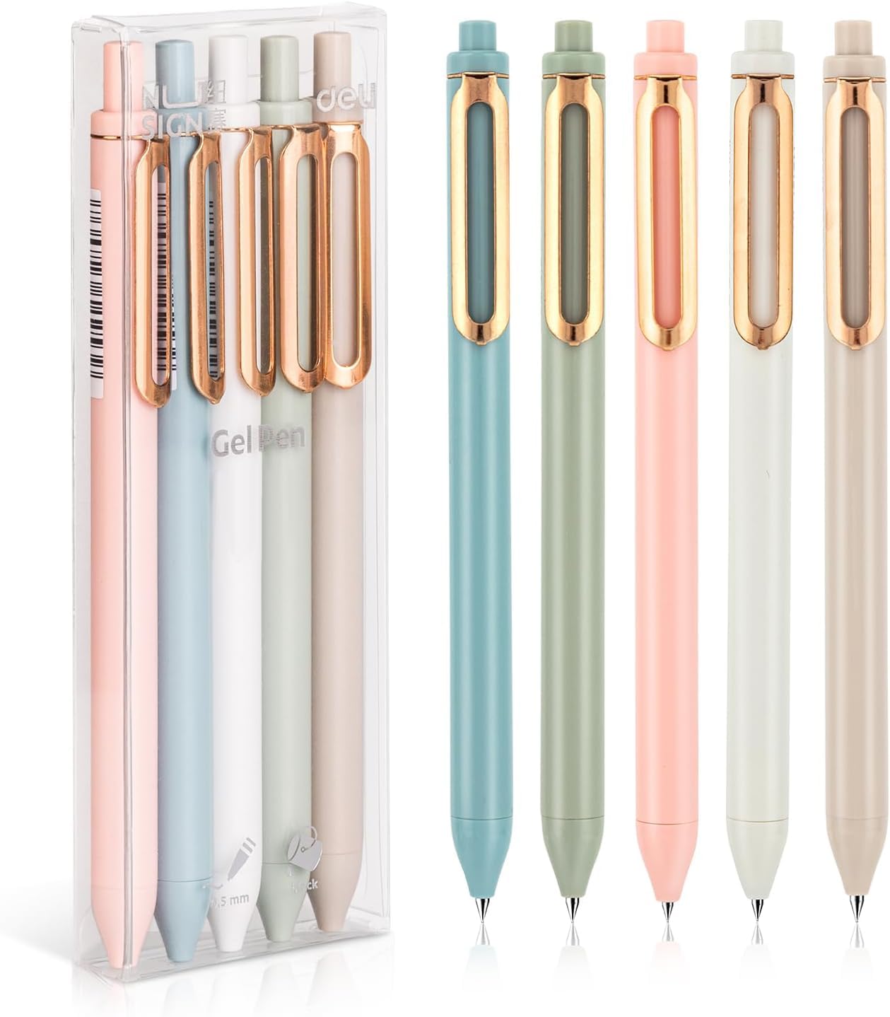 Gel Pens, 5 Pcs 0.5mm Retractable Quick Dry Black Ink Fine Point Rolling Ball Gel Pen, Smooth Writing No Bleed for Journaling Note Taking, Home School Office Supplies