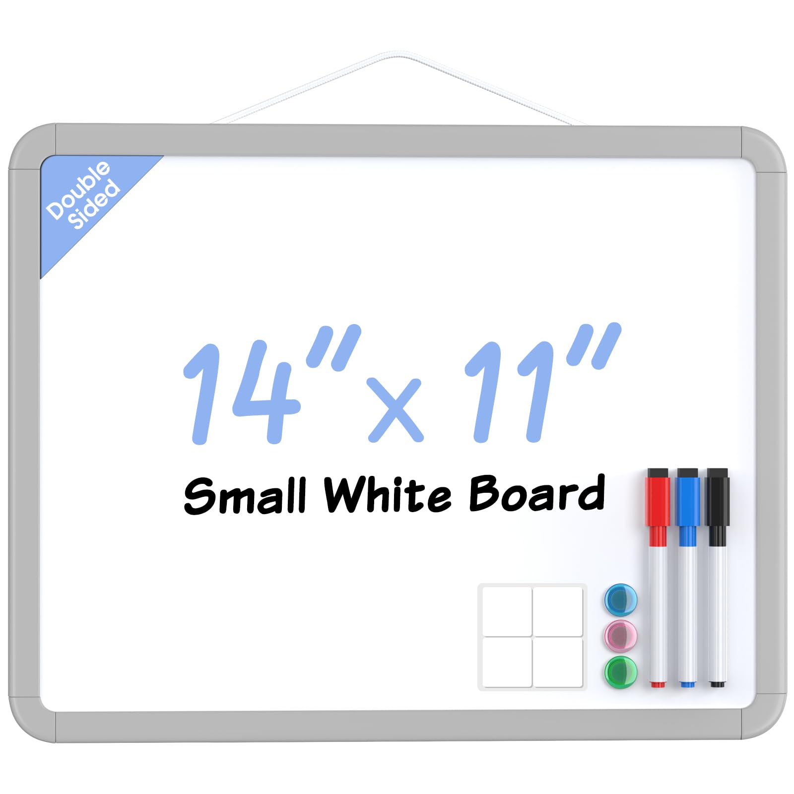 MaxGear Small Dry Erase Board for Wall, 14"x 11" Hanging Double-Sided Whiteboard with 3 Dry Erase Markers, 3 Magnets, Portable Mini White Board for