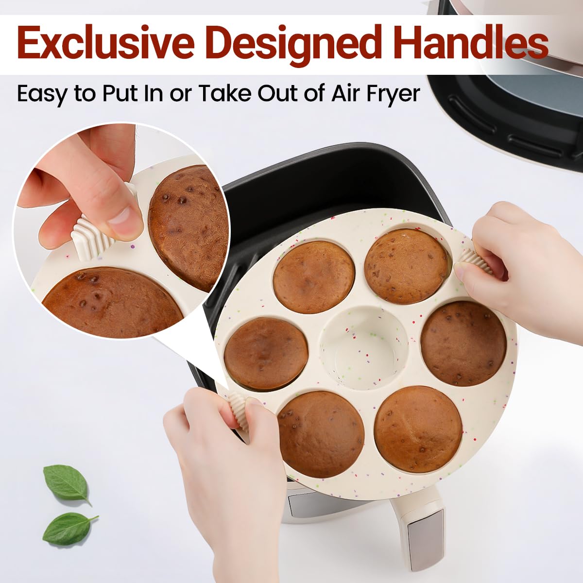 Molde de silicona para magdalenas para horno freidora de aire, olla instantánea, antiadherente, 7 tazas, fácil de manejar, sin BPA, para hornear bocados de huevo, magdalenas, mini quiche, paquete de 2