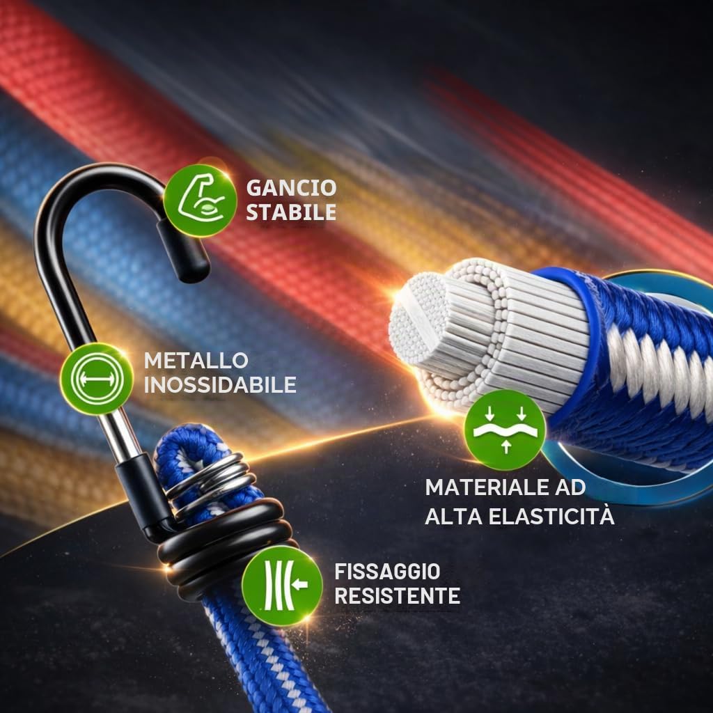 10 espansori e tendicinghi, corde in gomma con ganci per il fissaggio, diverse lunghezze, per moto, mobili, auto, biciclette, ganci extra resistenti, accessori per auto
