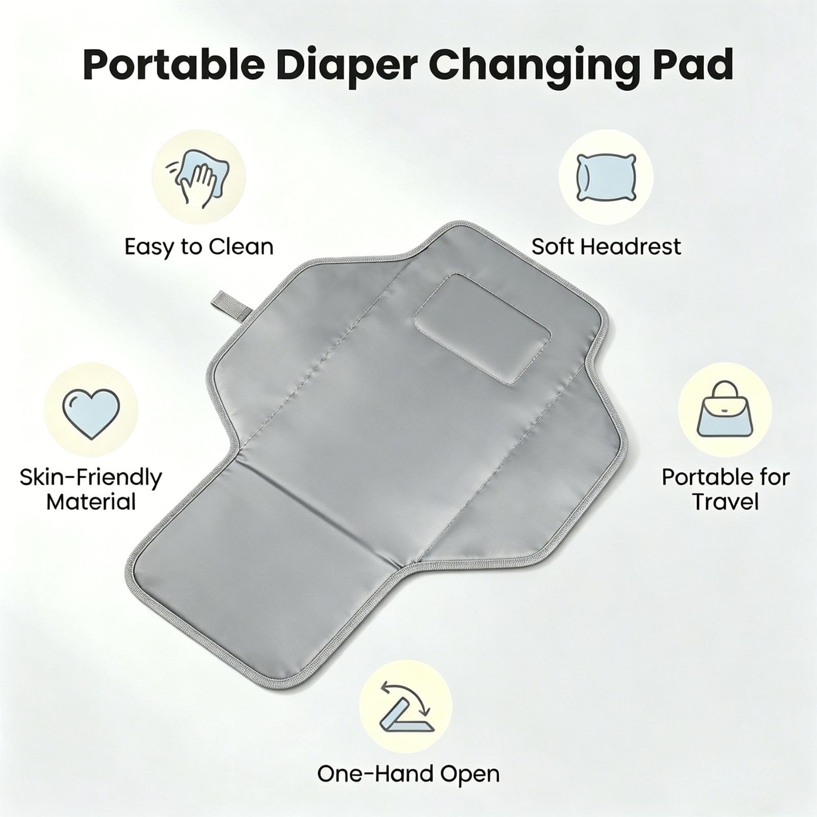Portable Changing Pad Travel - Waterproof Compact Diaper Changing Mat with Built-in Pillow - Lightweight & Foldable Changing Station, Newborn Shower Gifts(Cute Elephant)