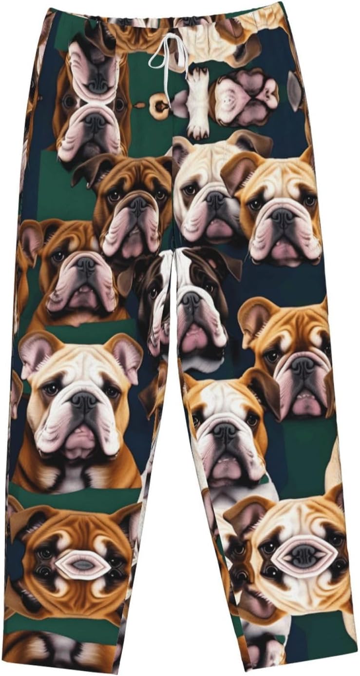 Cute English Bulldog Print Cozy Flannel Pajama Pants For Women,Warm Christmas Pj Pants,Cute Fleece Pajamas