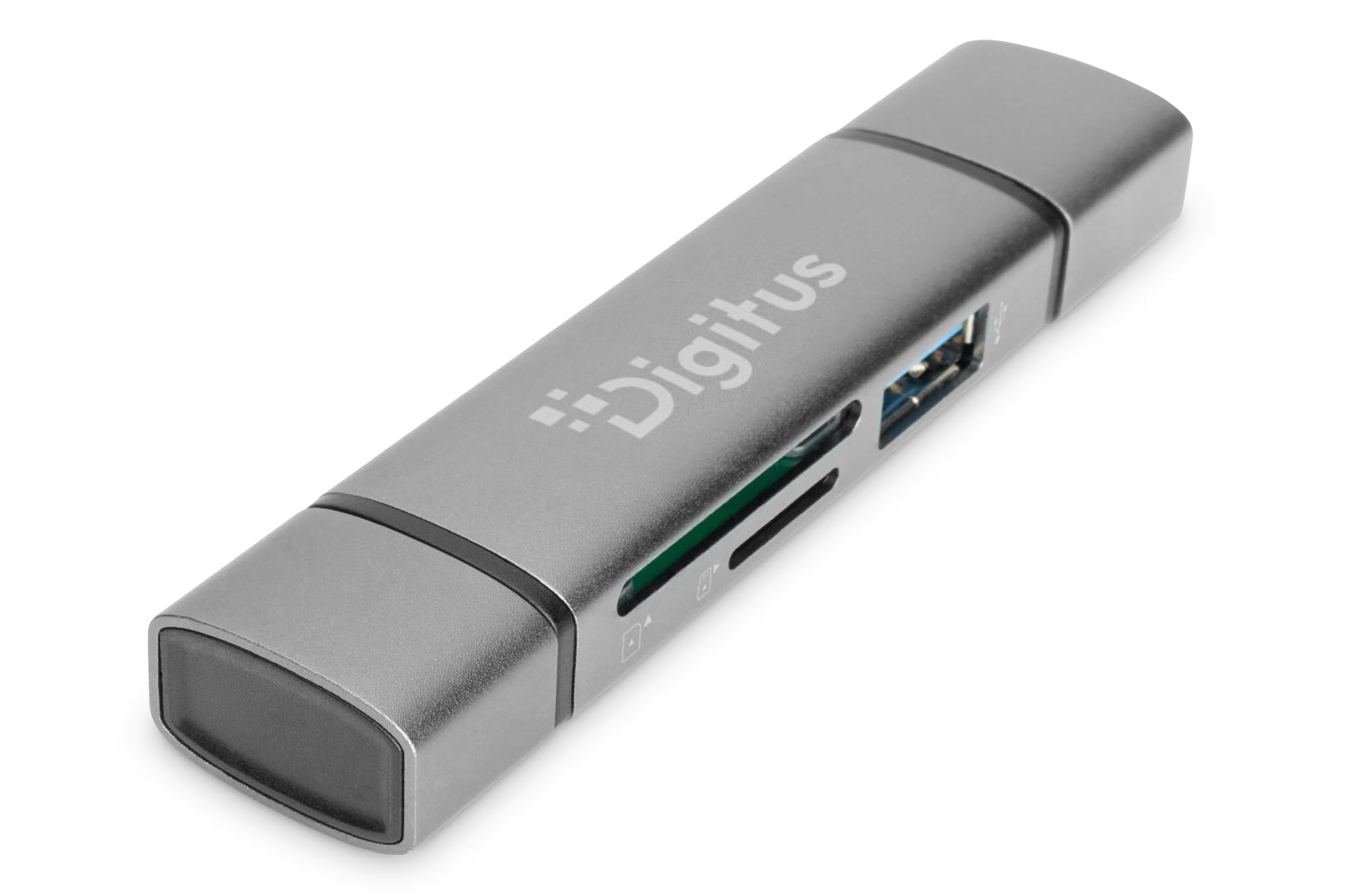 DIGITUS Dual Card Reader with Hub - USB-A & USB-C - SD & Micro-SD Card Reader - USB 3.0 Hub 1 Port - Grey