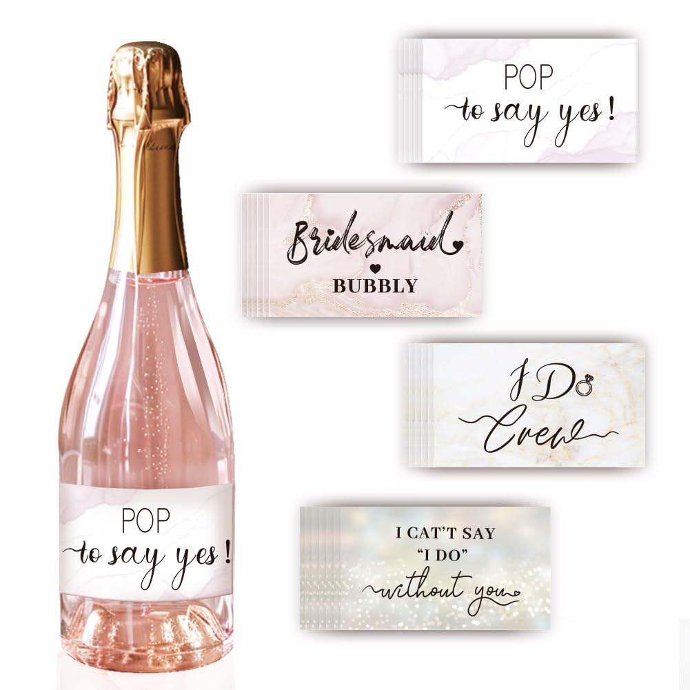 PH PandaHall 40PCS Bridesmaid Mini Champagne Labels, 4 Styles Waterproof Proposal Gifts, Pop to say Yes/I do Crew Bubbly