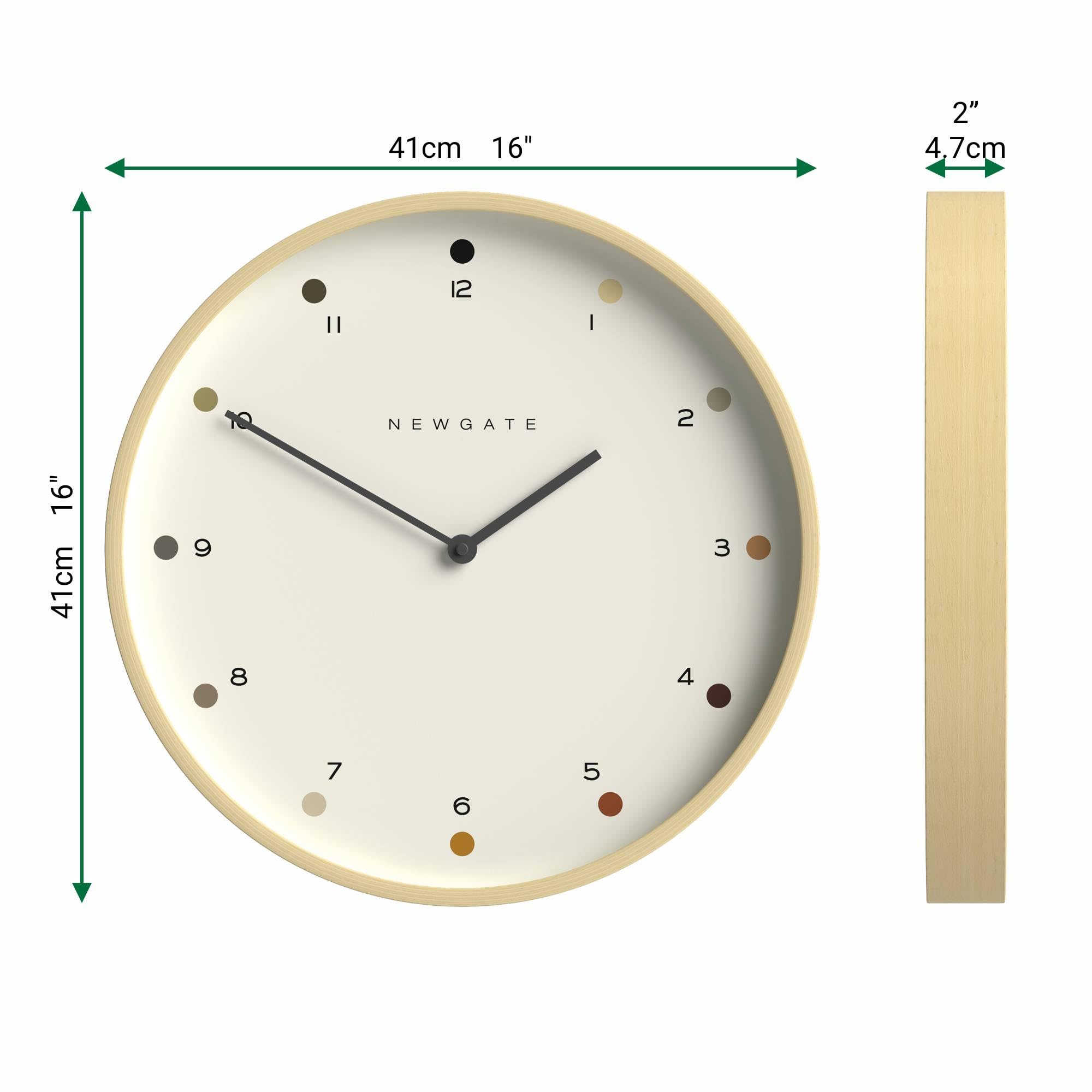 NEWGATE® Mr Clarke Reloj de Pared | Gran Reloj de contrachapado Inspirado en los escandinavos | 40cm | Caja de Madera Clara con Esfera de Puntos de diseñador | Diseño Minimalista Moderno