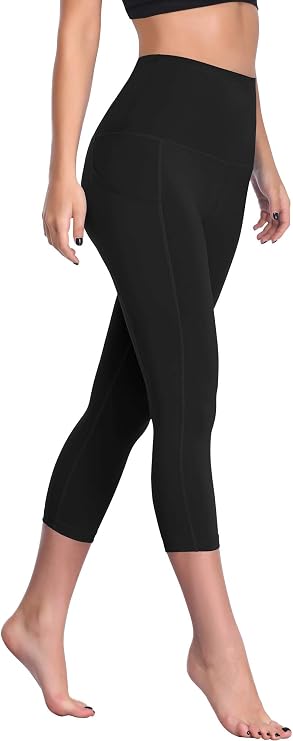 CADMUS Womens High Waist Workout Legging Capris for Yoga w Side Pockets