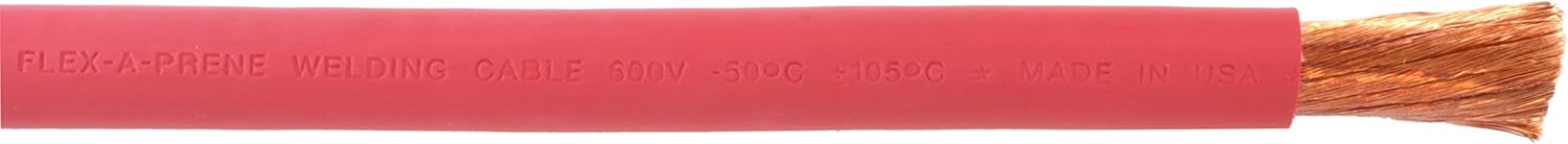 #1 Gauge AWG - Flex-A-Prene - 100% Copper Welding/Battery Cable - Red - 600 V - Made in USA (10 FEET)