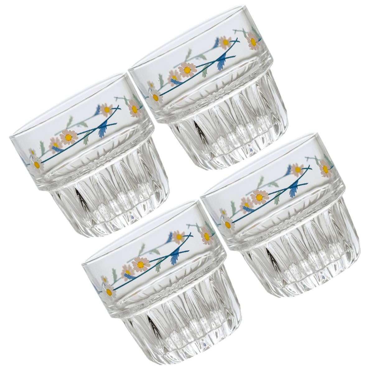 4 Piezas Taza de Cristal Diseño de Margaritas Estilo Pastoral, Vaso de Vidrio Blanco Borde Liso y Doble Pared para Café Helado en Casa o Restaurante