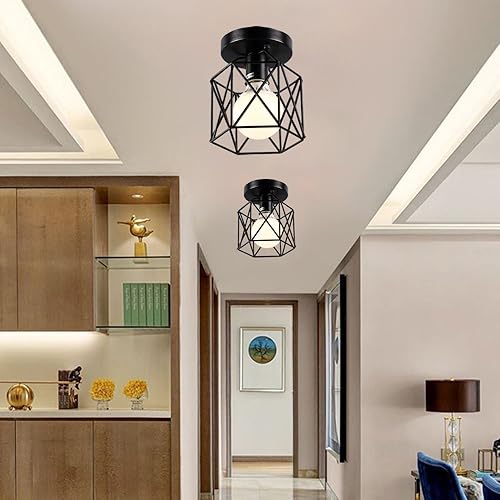 Miniatura 8 de KOONTING Lámpara de techo industrial retro vintage de montaje empotrado, mini pintura de metal, lámpara de techo para pasillo, escalera, dormitorio,