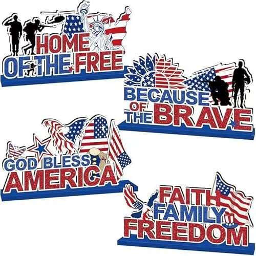 Memorial Day Decorations Table Wooden Sign Freedom Breave Memorial Day Fourth of July Decorations Table Topper Tiered Tray Decor for Patriotic Memorial Independence Day Party Supplies