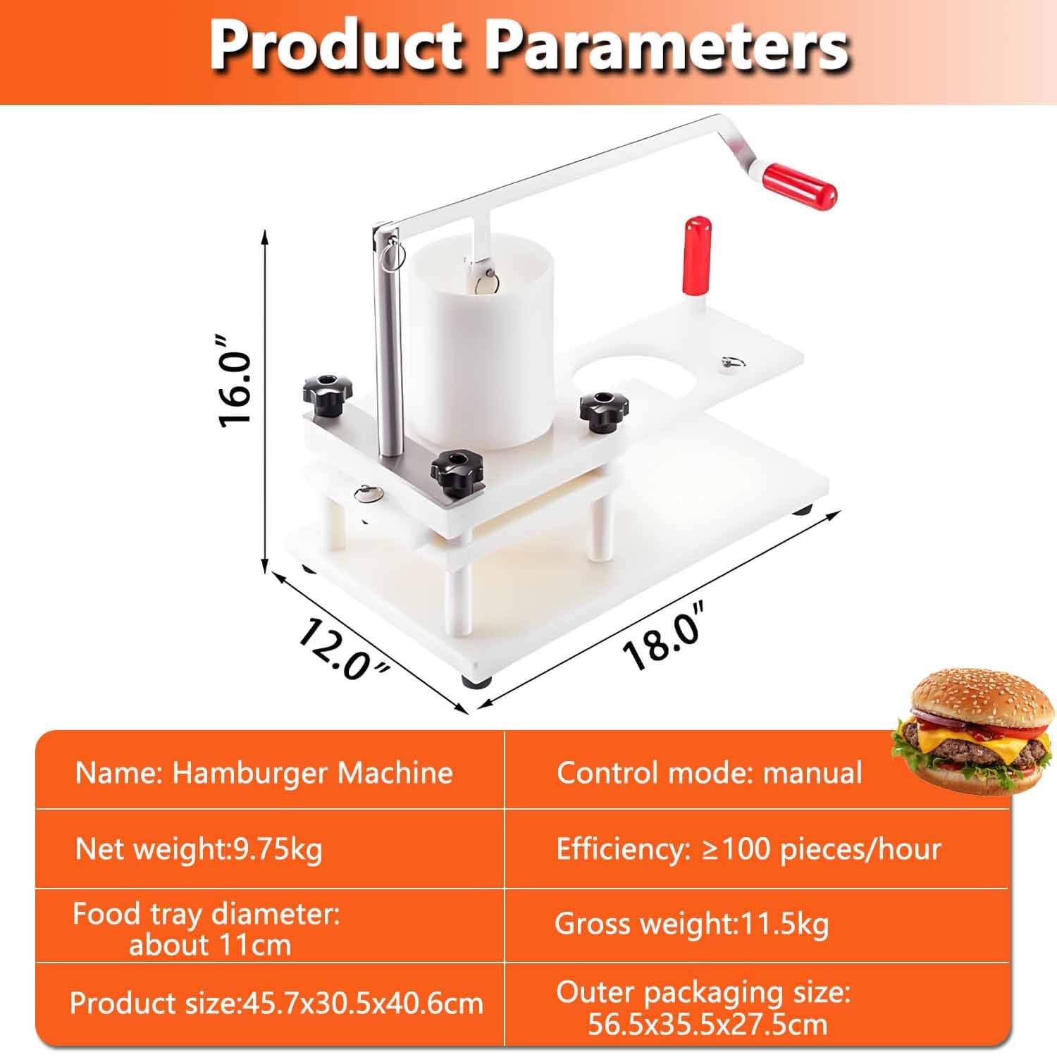 Macchina per la formatura di hamburger, pressa manuale per hamburger, PE alimentare, acciaio inossidabile, tramoggia da 1,5 kg, ideale per ristoranti e hamburger