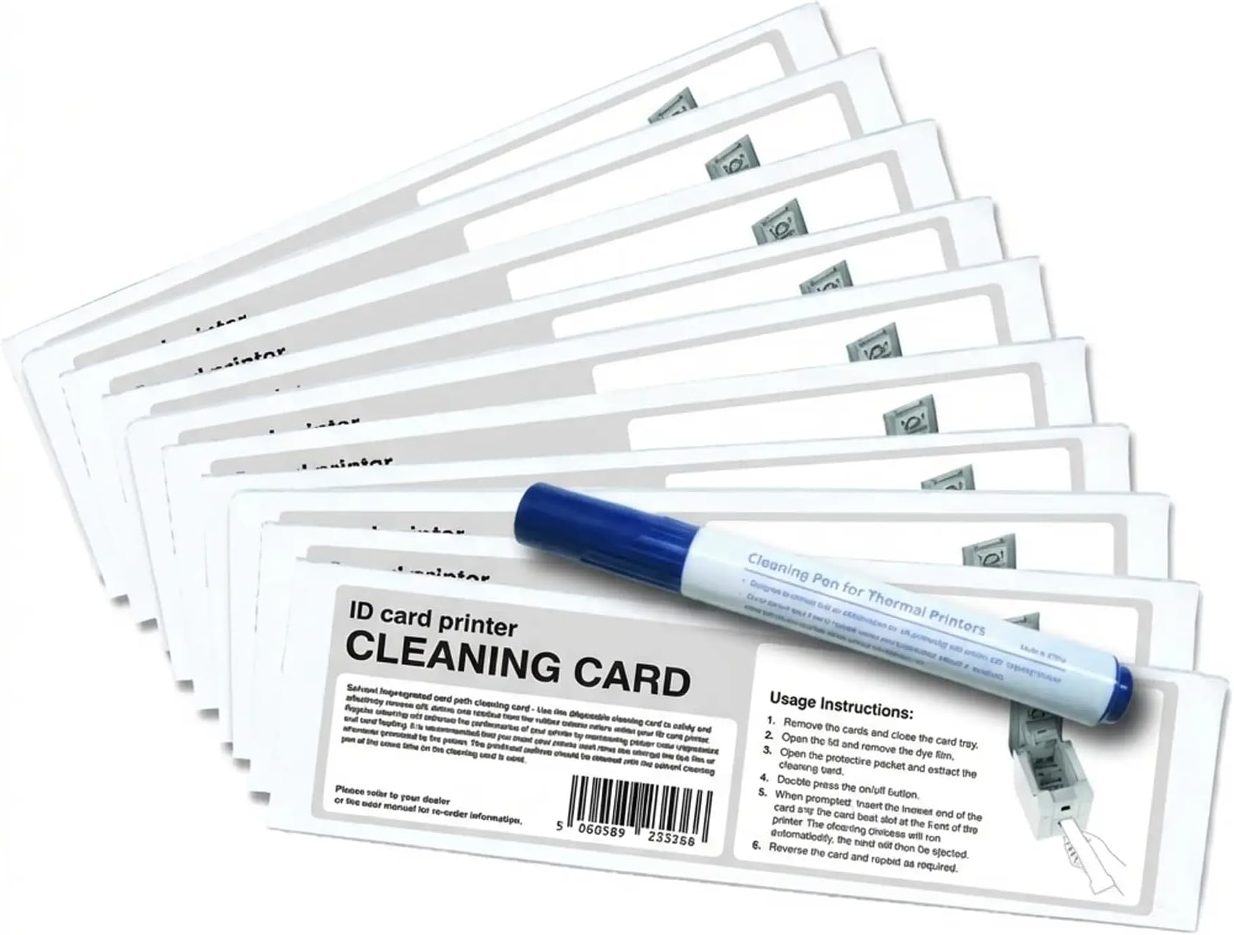 5 Pack - Specialist ID E9100 Cleaning Kit for Pronto100 ID Card Printer Includes 10 Adhesive Cleaning Cards & 1 Printhead Cleaning Pen - for Pronto 100 Badge Printer Machines Only