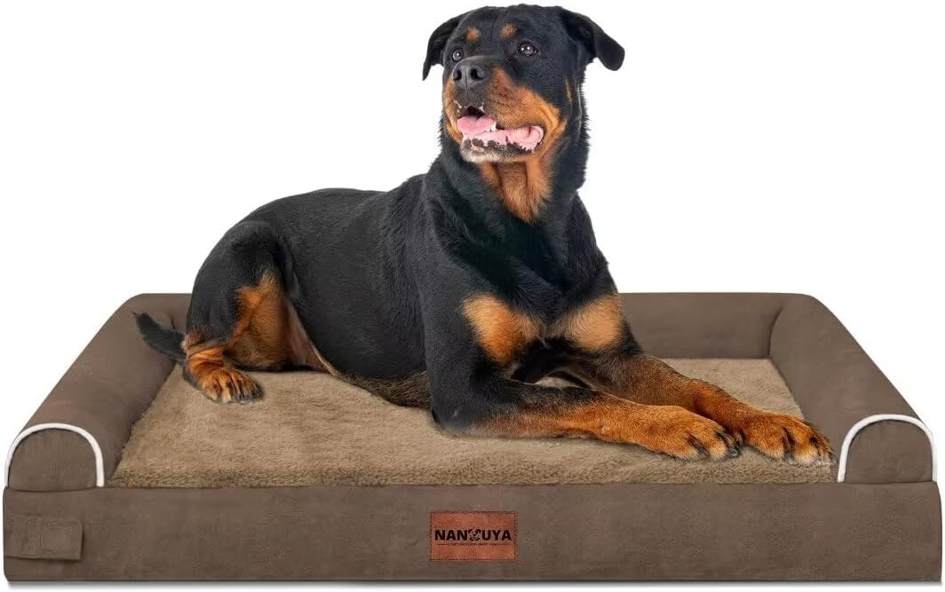 Large Dog Bed Orthopedic Washable: Beds Bolster XL Bed Large Big Dogs Memory Foam Couch Sofa Waterproof with Removable Cover – Brown
