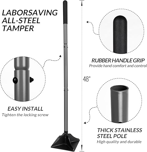 Miniatura 3 de Walensee Manija de acero de 48 pulgadas, mango de acero de 10 x 10 pulgadas con agarre de goma para ahorrar trabajo, herramienta ideal para nivelar
