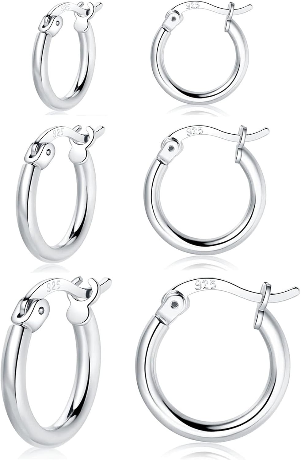 HEEYA 925 Sterling Silver Hoop Earrings Sets for Women Girls - Small Hoop Earrings - Hypoallergenic Cartilage Earrings Hoop- Jewelry Gift Birthday Party-13/15/20/25MM