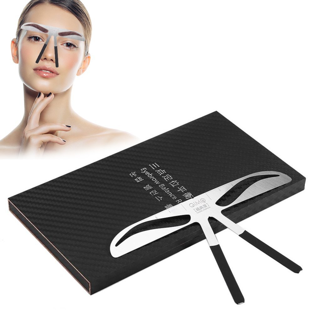 Eyebrow Ruler, Eyebrow Shaping Stencil Kit, Permanent Tattoo Makeup Stencil Shaper Extension, Three-point positioning design Ruler Shape, Stainless Steel Makeup Tool (Classic Eyebrow)