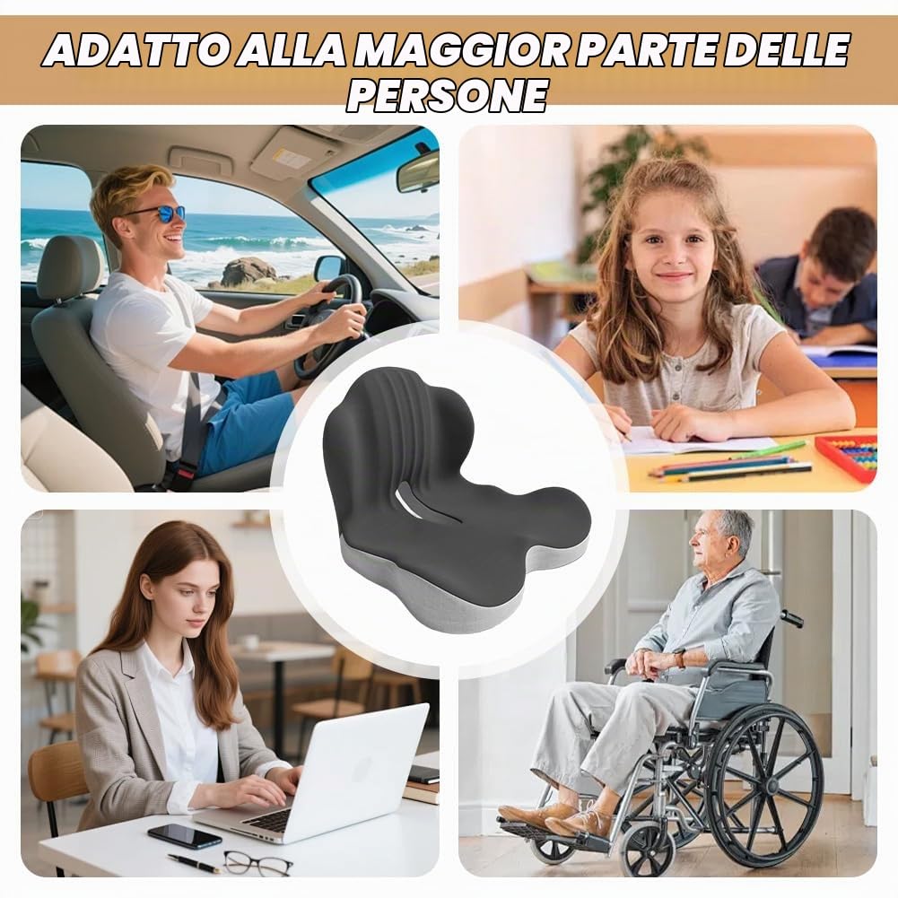Cuscino ortopedico per sedile con supporto lombare, cuscino per sedile in memory foam, cuscino in memory foam per coccige, cuscino di supporto lombare per sciatica e coccige, cuscino per emorroidi per