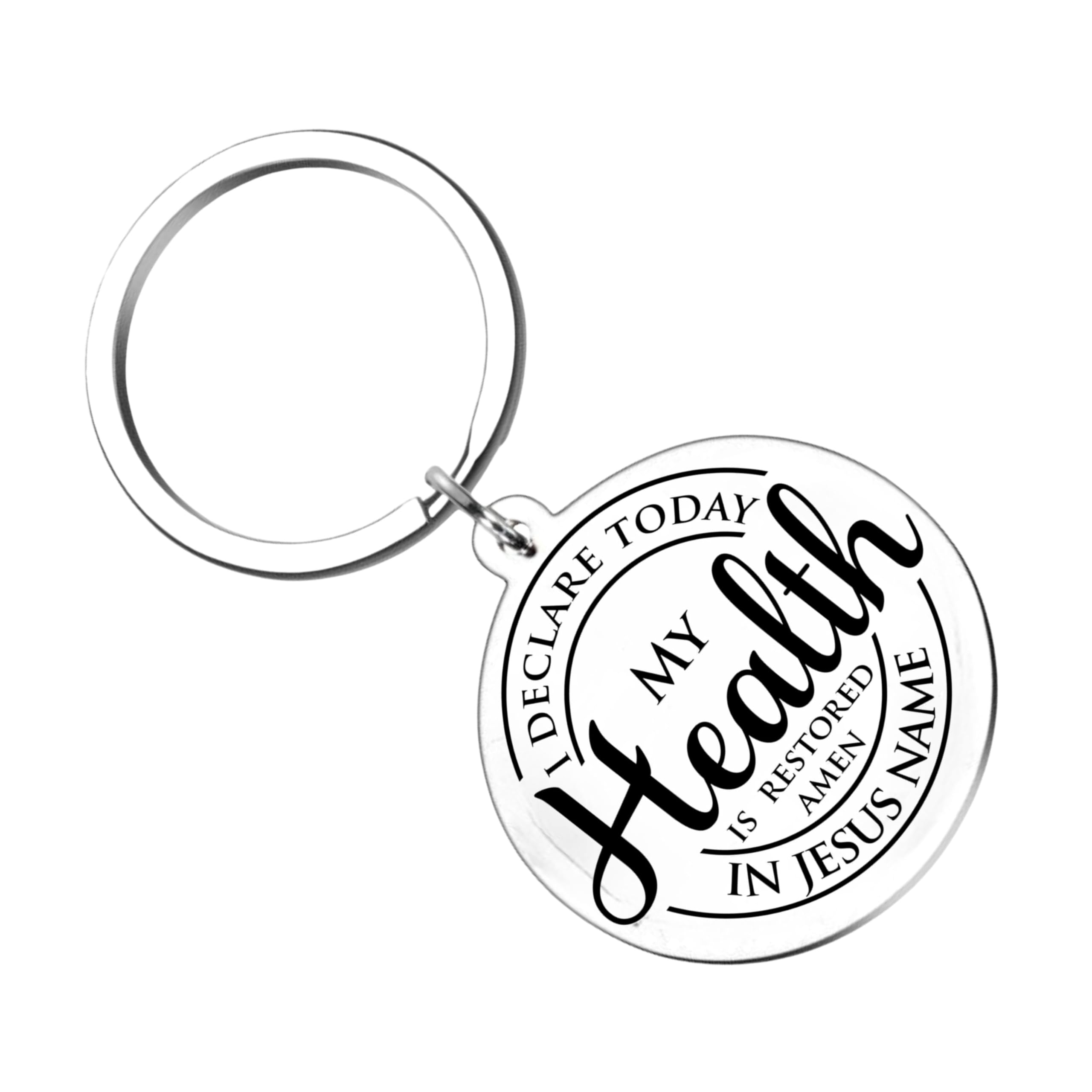 m men style I Declared Today My Health is Restored Amen in Jesus Name Stainless Steel Round Keychain - Christian Inspirational Gift Silver Skey2025821-picture-23