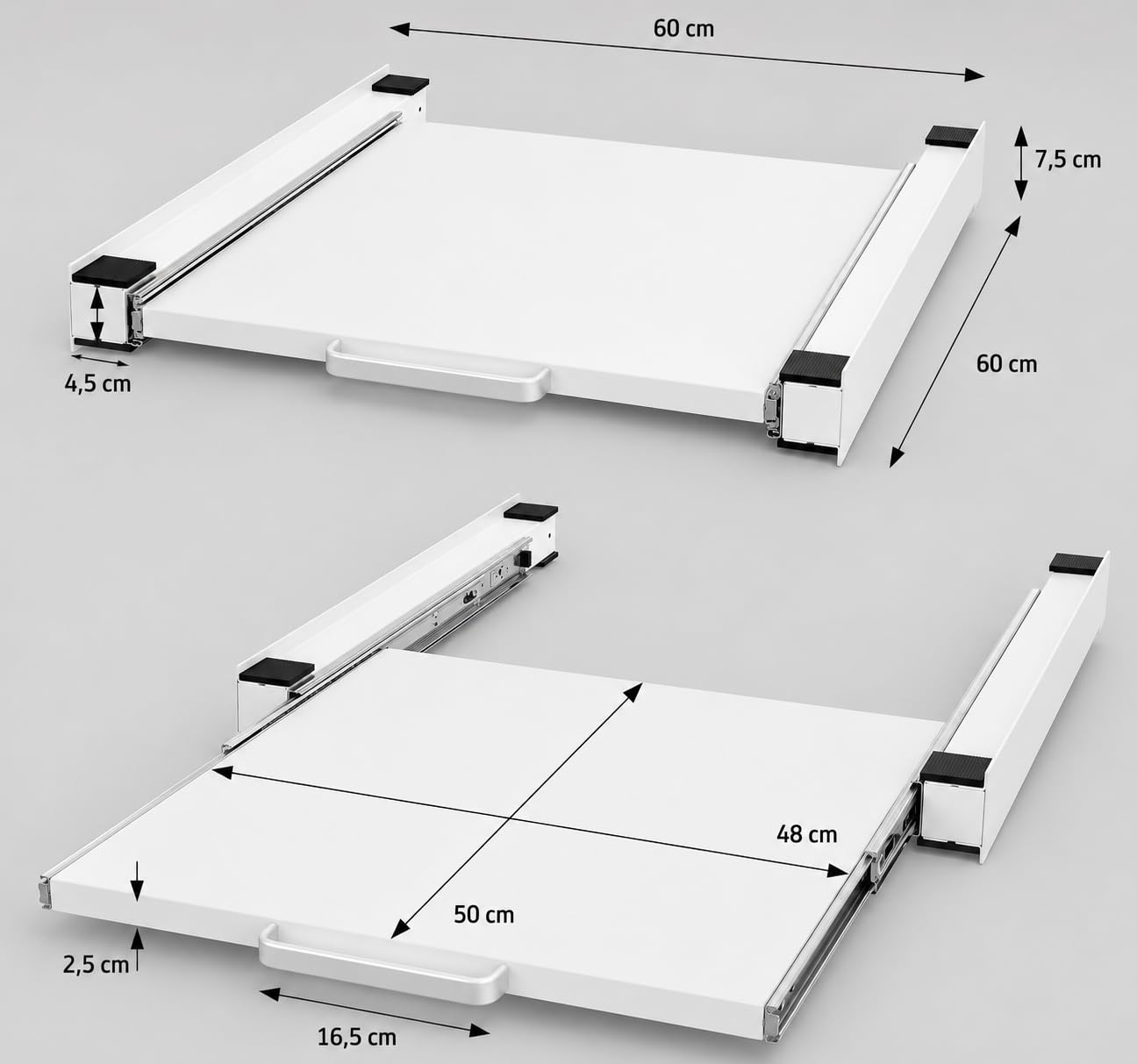 Easy Act Zwischenbaurahmen mit Ausziehplatte 60x60 cm, Waschmaschinen Trockner Verbindungsrahmen aus Stahl, Universal Zwischenbausatz mit Ablage bis 150 kg, Weiß
