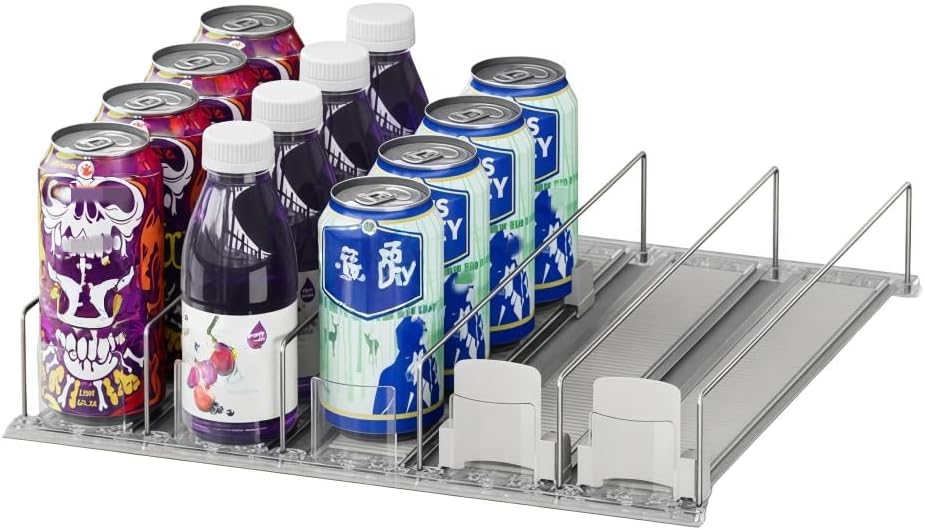 Automatic Fridge Drink Organizer, Soda Can Dispenser for Refrigerator, Spring-Loaded Beverage Holder Rack (4 Row)