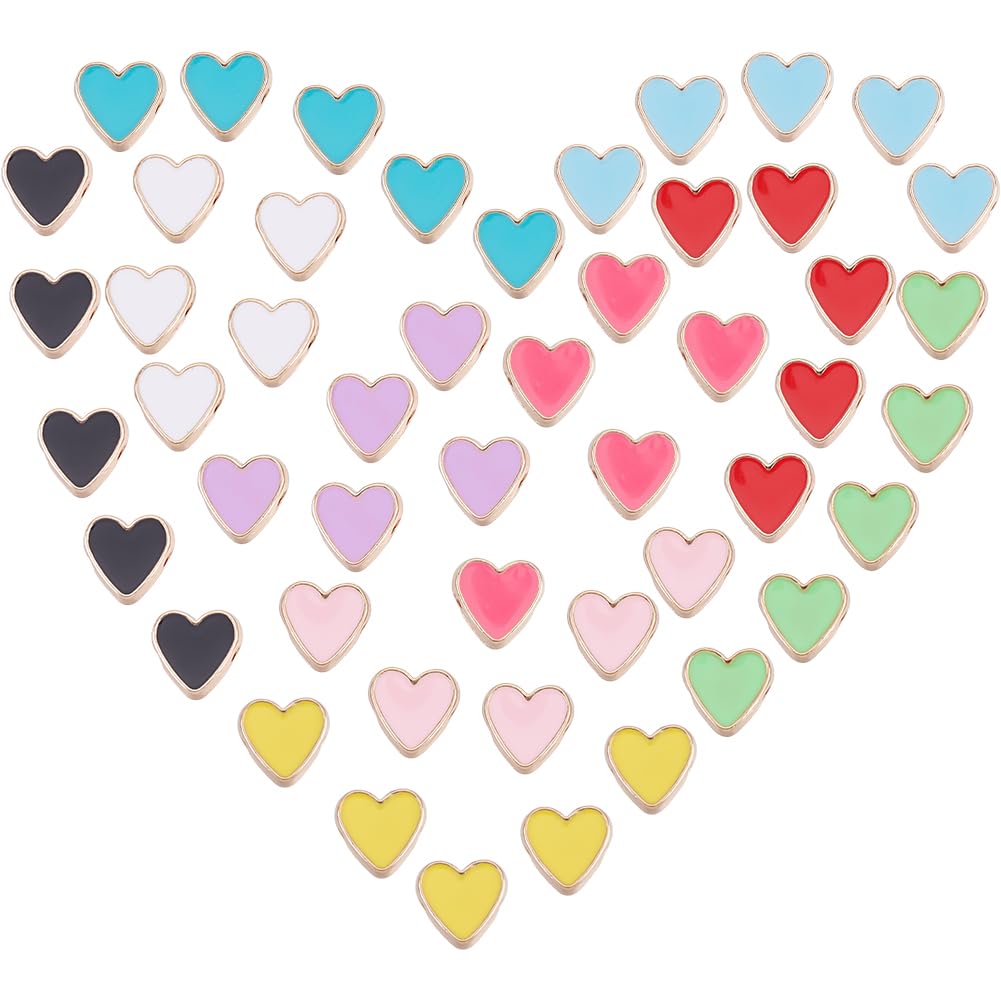 Perles en forme de cœur en émail coloré pour création de bijoux de la Saint-Valentin x50