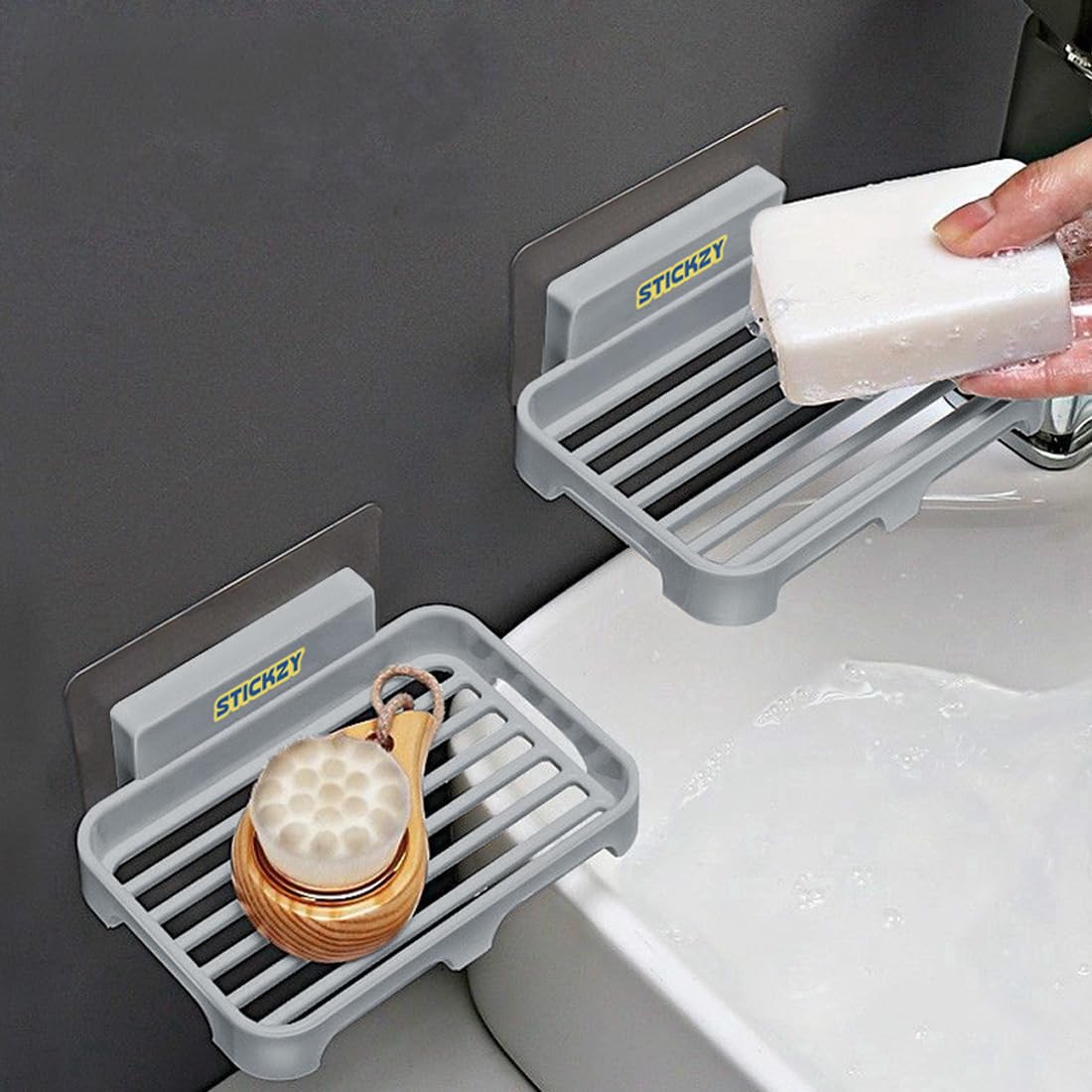 Stickzy 2PC Self Adhesive Soap Dish Organizer | Holder for Shower Wall with Magic Sticker | Sponge & Soap Holder for Kitchen/Bathroom No Drill Required (EZ-002/Black) (B0CHYPXQPG) Amazon Price History, Amazon Price Tracker