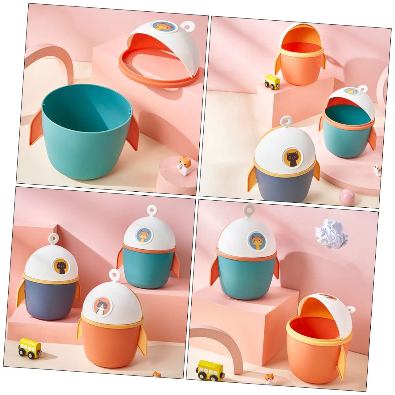 VICASKY Mini Trash Can Small Desktop Waste Paper Container Cartoon Style Compact PP Material for Office Bedroom Living Use Color