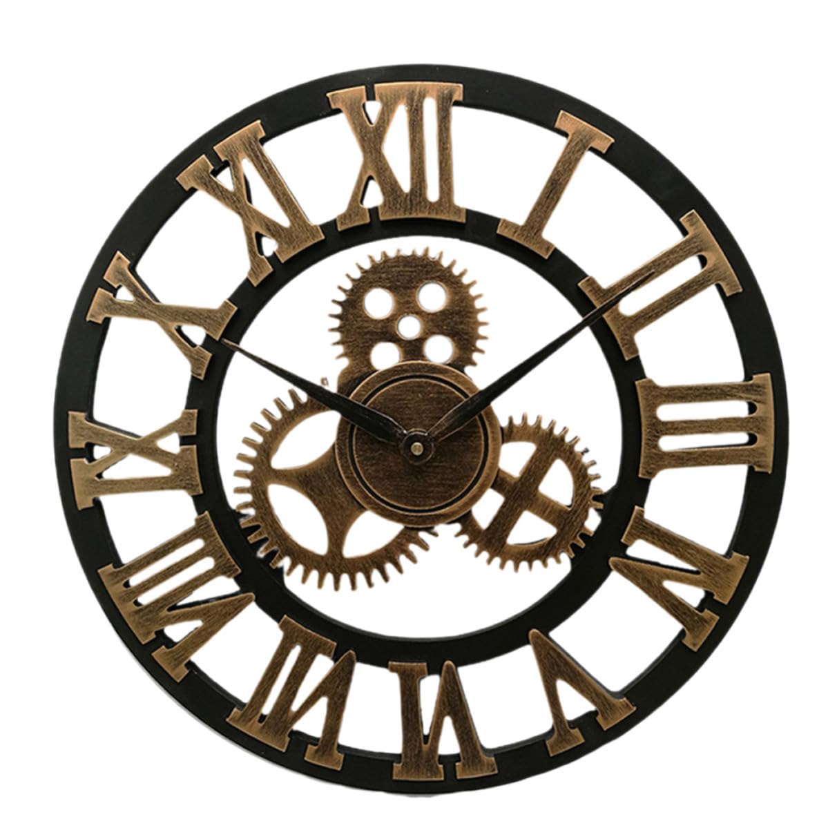 ABOOFAN Reloj de Pared Industrial de Engranajes, Dorado, Metal y Madera