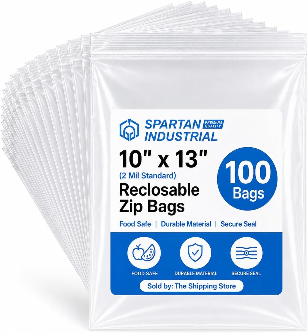 Spartan Industrial - 10" X 13" (100 Count) Quart Clear Reclosable Zip Plastic Poly Bags with Resealable Lock Seal Zipper - 2 Mil
