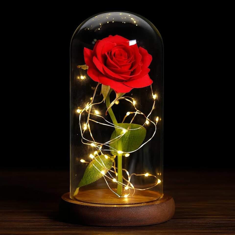 Cúpula com Rosa Artificial Vermelha LED – Decoração Romântica para Presente, Aniversário e Lembrancinha – Storeasy