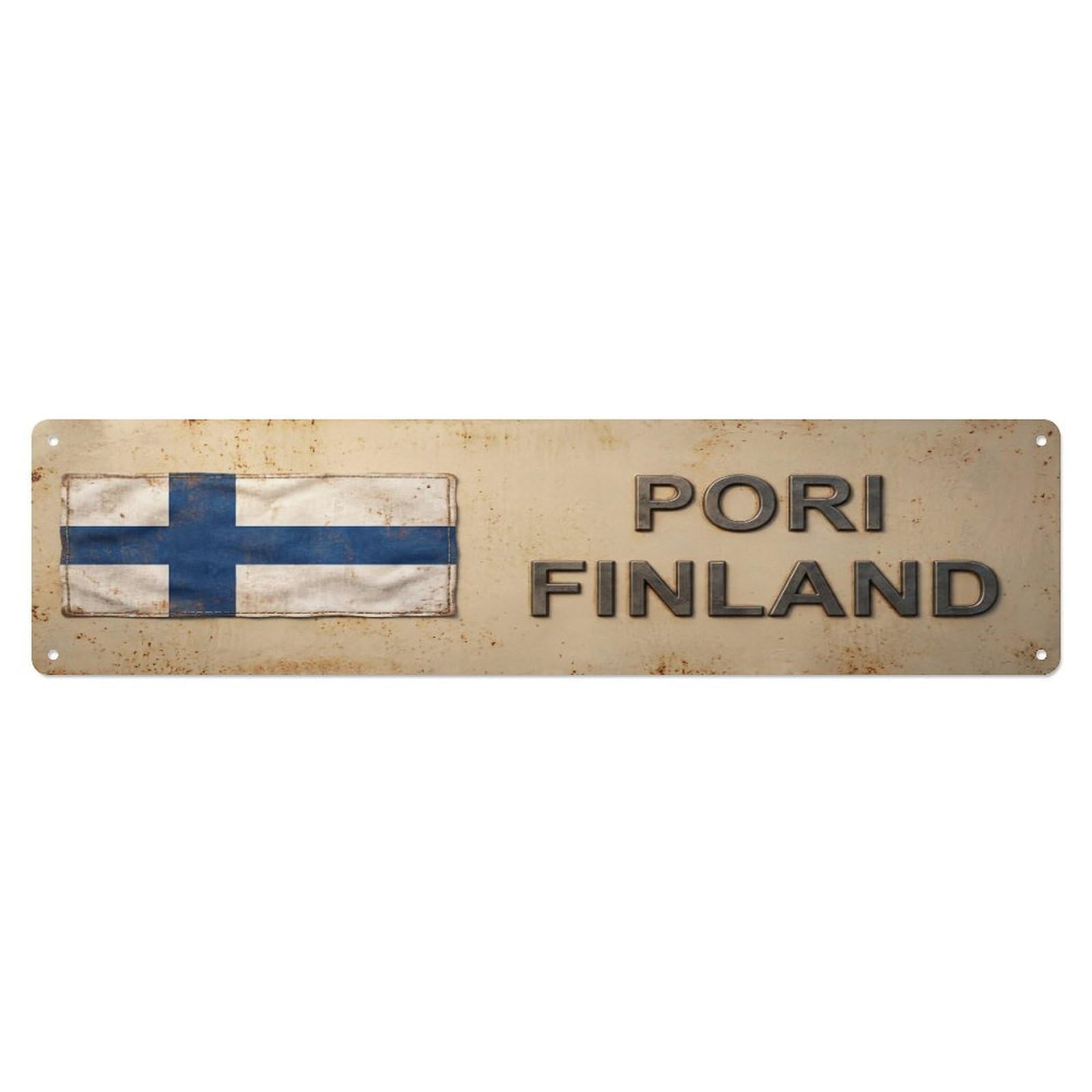 Metal Tin Sign Vintage Pori Finland Flag Decor Rustic Travel