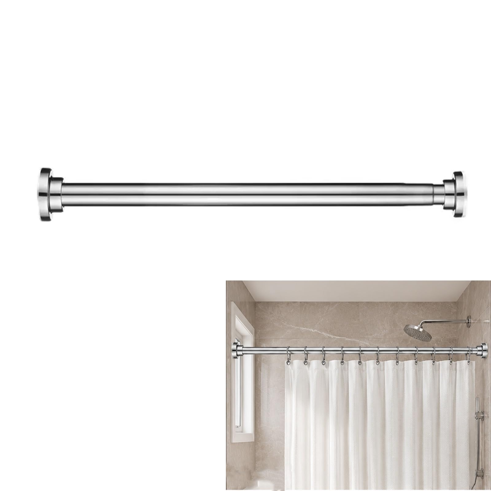 Shower Curtain Rod, Stainless Steel Tension Curtain Rod, 0.9 in Diameter Nonslip Shower Rod for Bathroom Kitchen Closet(Silver,105-170cm/41-67in)