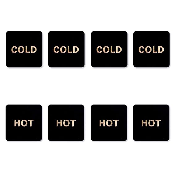 ZOWZEA Hot & Cold Water Faucet Stickers, A Set of 10 Pairs Hot & Cold Water Faucet Stickers (Black Gold Square, 8)